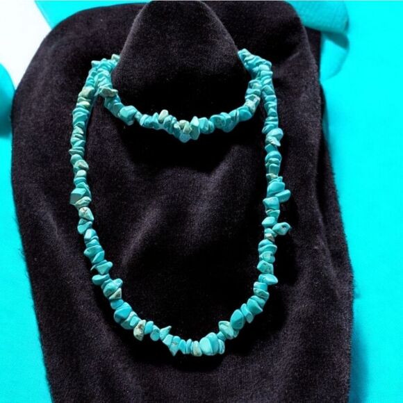 Turquoise Beaded Necklace 32" Western Tribal Blue Howlite Stone Chip Jewelry NEW - Picture 4 of 5